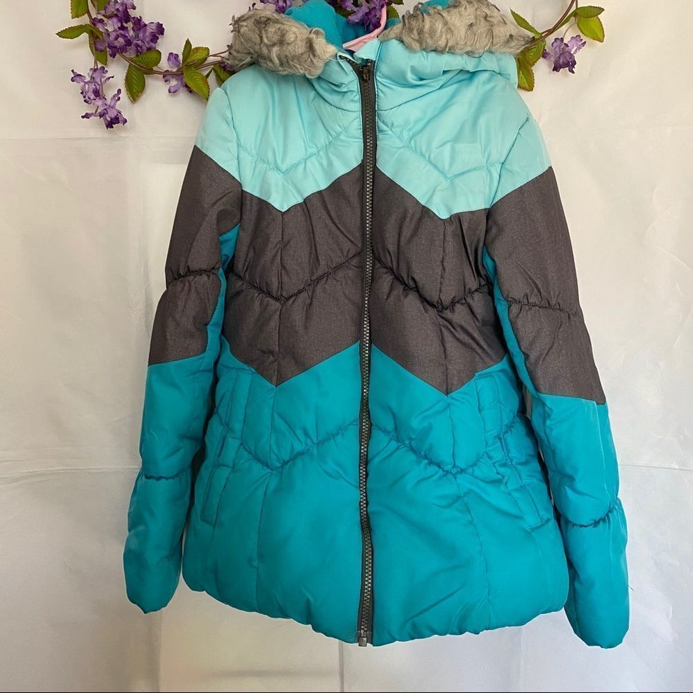 London Fog Girls Mint & Teal Faux Fur Jacket